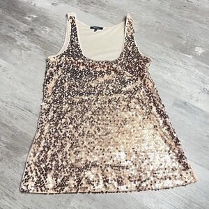 Express Women's M Gold Sequins Stretchy Tank Top Scoop Neck Wide Strap